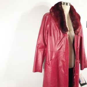 Terry Lewis Red leather trench with faux fur